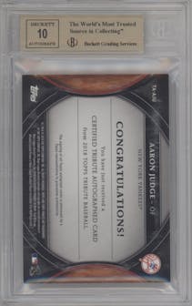 Aaron Judge from the 2018 Topps Tribute set graded by Beckett and given an overall grade of 9.5.