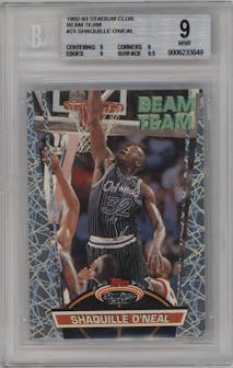 Shaquille O'Neal from the 1992-93 Topps Stadium Club set graded by Beckett and given an overall grade of 9.