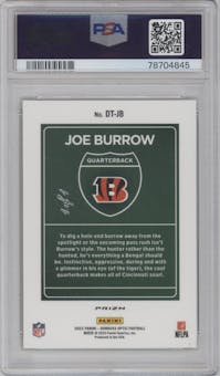 Joe Burrow from the 2022 Panini Donruss Optic set featuring a Gold Vinyl  parallel graded by PSA and given an overall grade of 10.