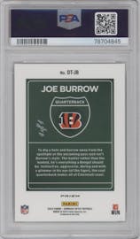 Joe Burrow from the 2022 Panini Donruss Optic set featuring a Gold Vinyl parallel graded by PSA and given an overall grade of 10.