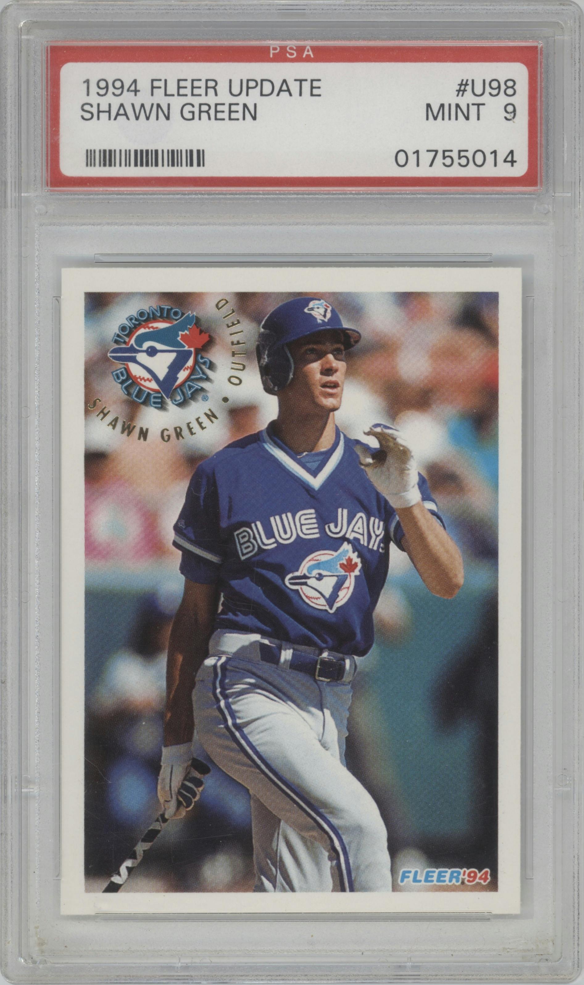 Shawn Green from the 1994 Fleer Update set graded by PSA and given an overall grade of 9.