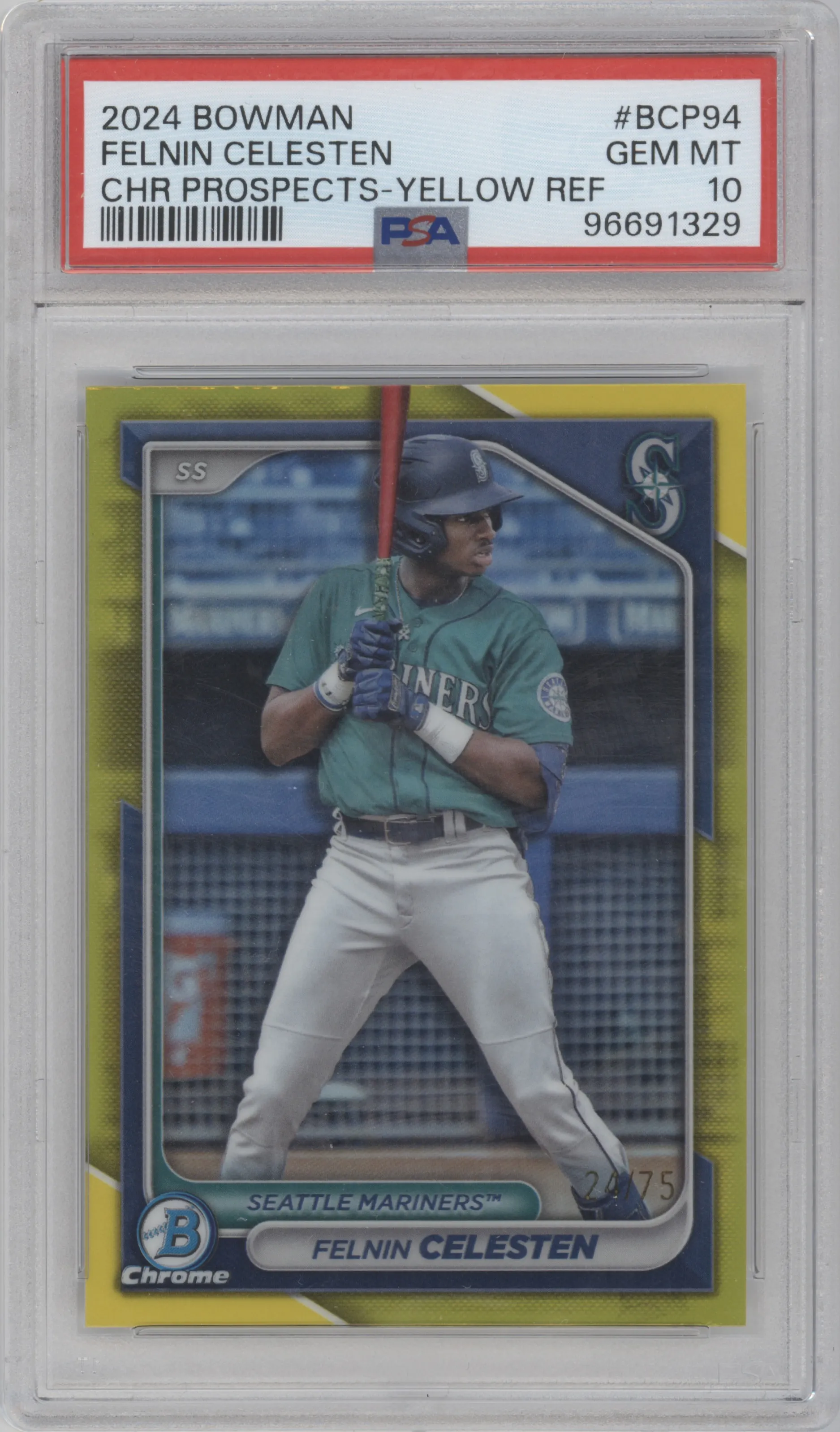 2024 Bowman Chrome Pros. Felnin Celesten Yellow Refractor PSA 10