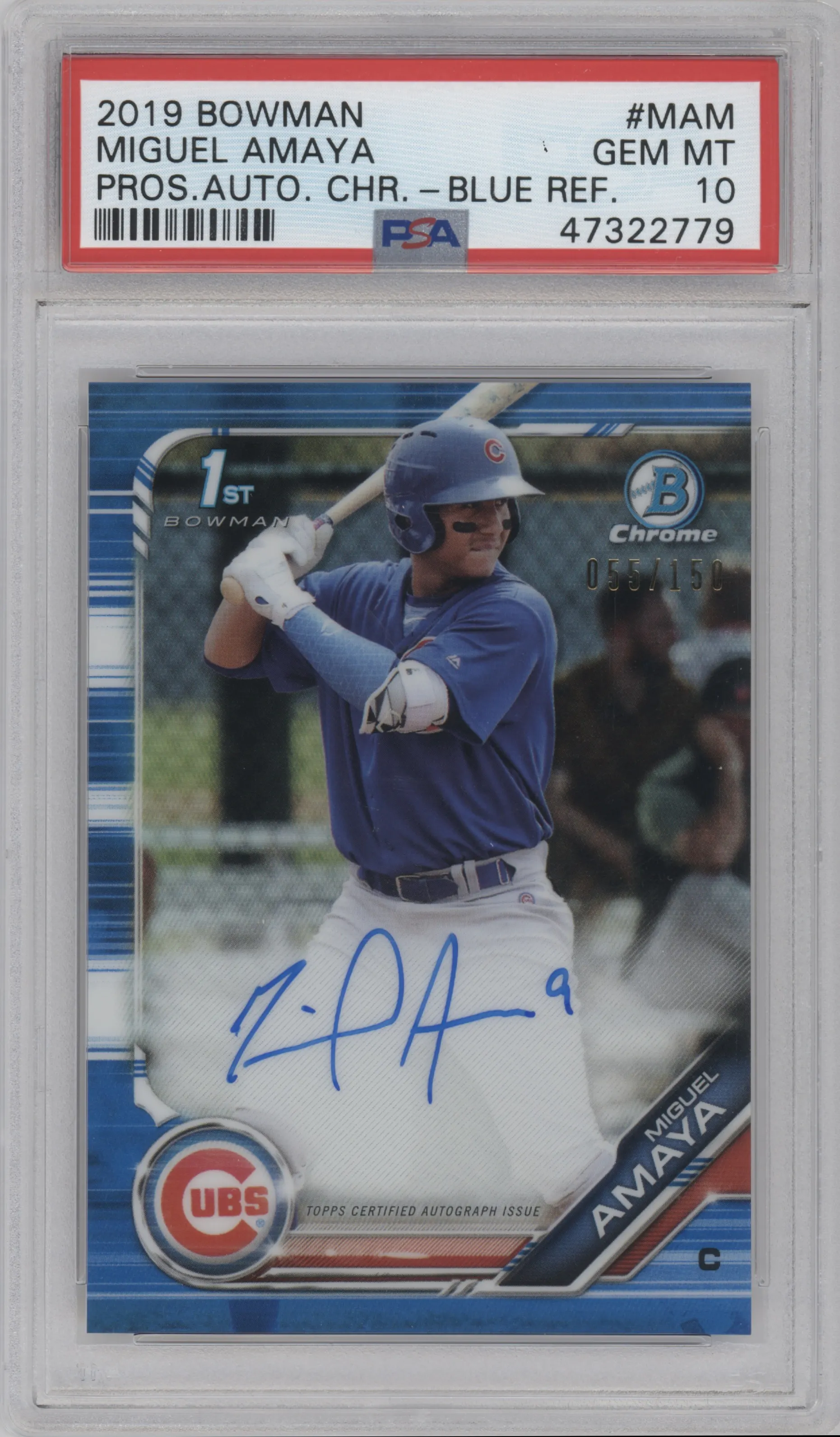2019 Bowman Chr.Pros.Auto Miguel Amaya Blue Refractor PSA 10