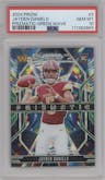 Jayden Daniels from the 2024 Panini Prizm set featuring a Green Wave parallel graded by PSA and given an overall grade of 10.