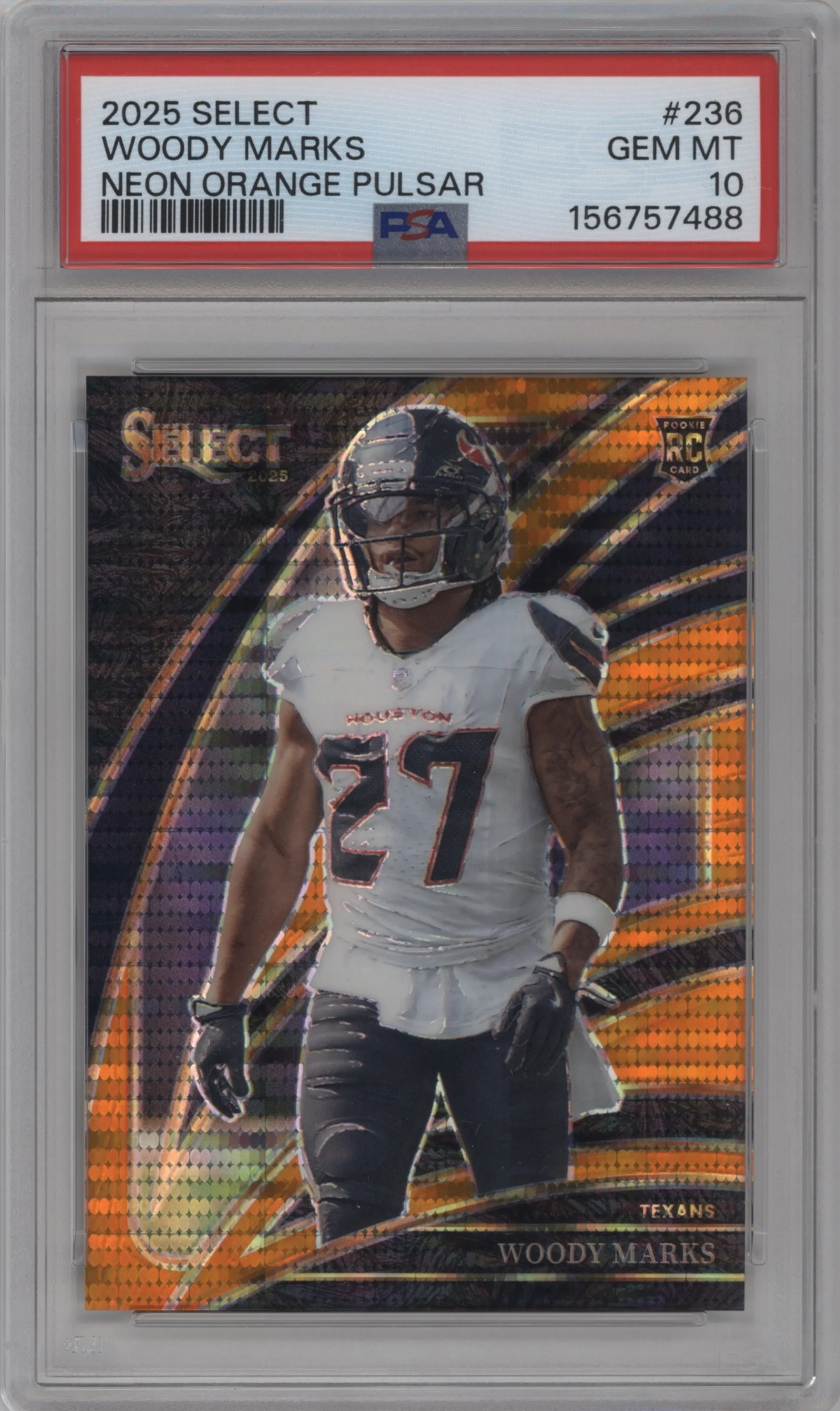 2025 Panini Select Club Lvl. Woody Marks Neon Orange Pulsar Prizm PSA 10