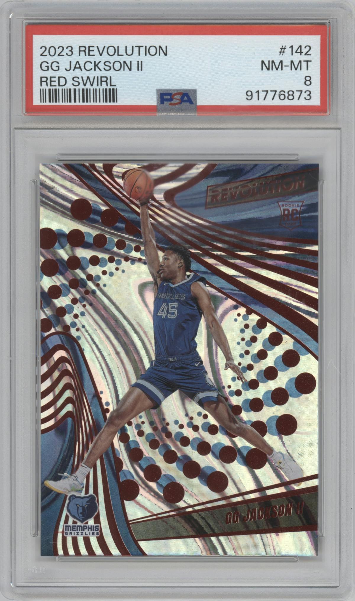GG Jackson II from the 2023-24 Panini Revolution set featuring a Red Swirl parallel graded by PSA and given an overall grade of 8.