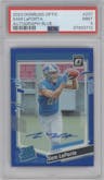 Sam LaPorta from the 2023 Donruss Optic set featuring a Blue  parallel graded by PSA and given an overall grade of 9.