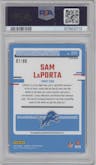 Sam LaPorta from the 2023 Donruss Optic set featuring a Blue  parallel graded by PSA and given an overall grade of 9.