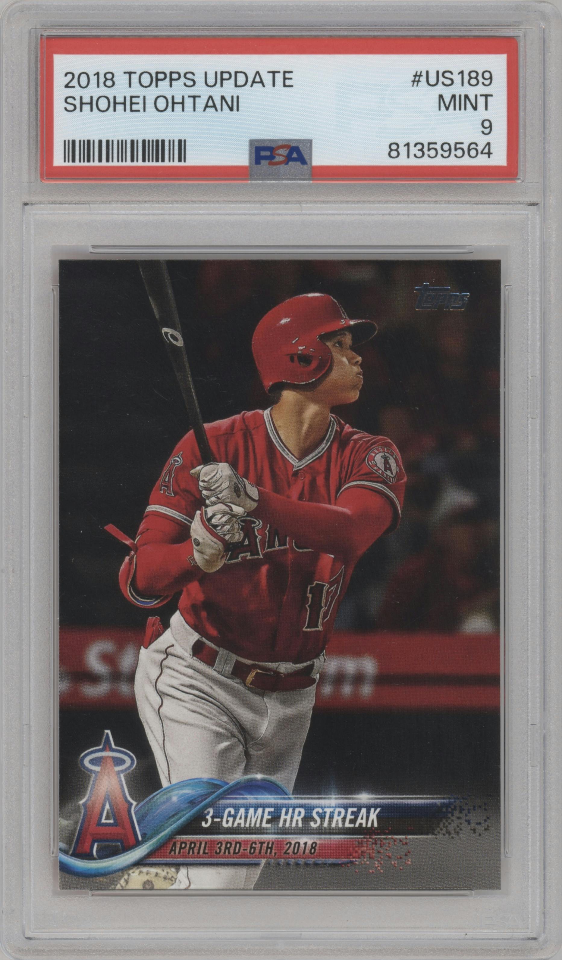 Shohei Ohtani from the 2018 Topps Update set graded by PSA and given an overall grade of 9.