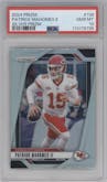Patrick Mahomes II from the 2024 Panini Prizm set featuring a Silver Prizm parallel graded by PSA and given an overall grade of 10.