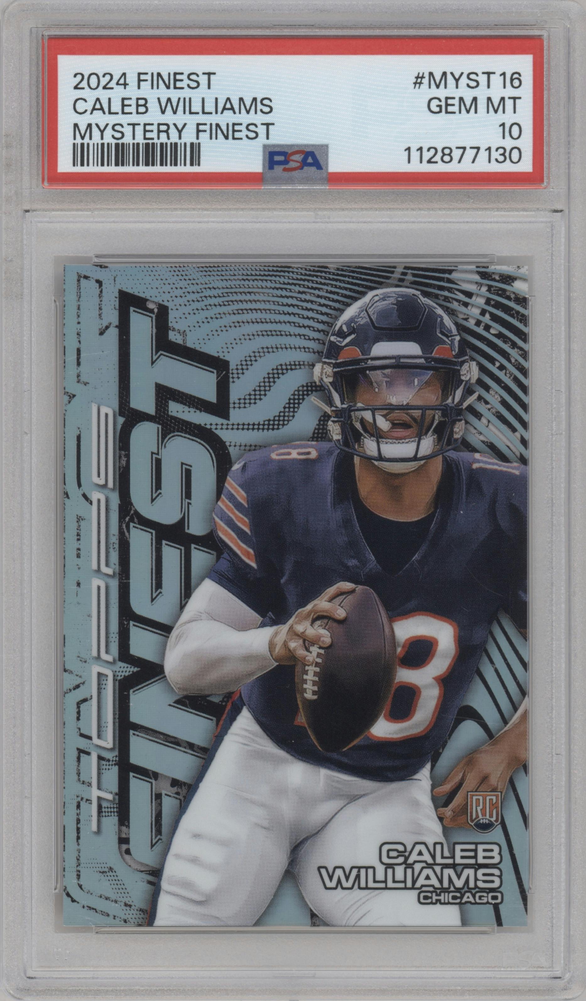 Caleb Williams from the 2024 Finest set graded by PSA and given an overall grade of 10.