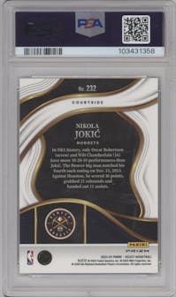 Nikola Jokic from the 2023-24 Panini Select  set featuring a Tiger parallel graded by PSA and given an overall grade of 10.