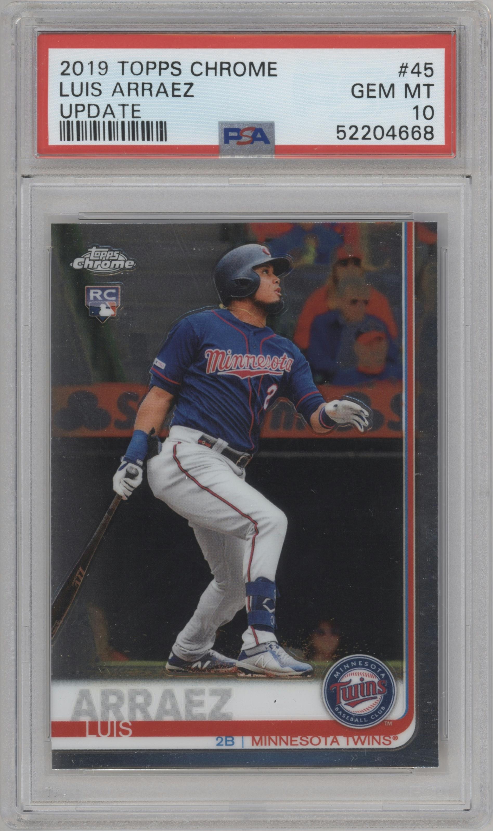 Luis Arraez from the 2019 Topps Chrome Update set graded by PSA and given an overall grade of 10.