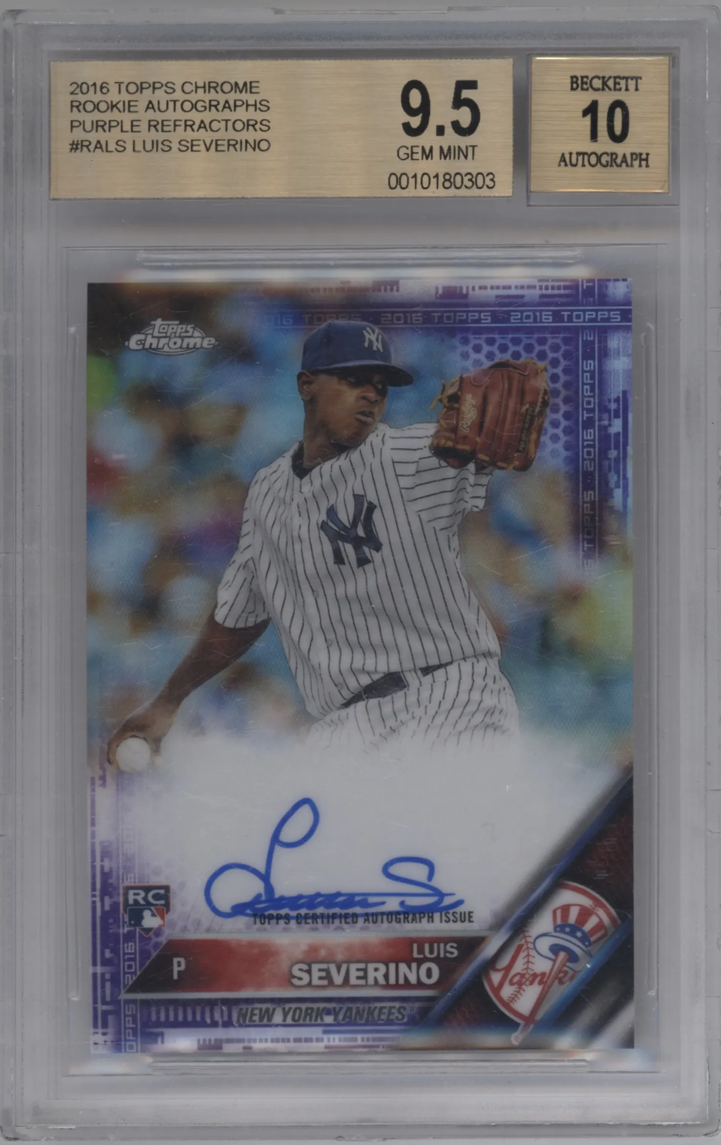 2016 Topps Chrome Rke.Auto Luis Severino Purple Refractor BGS 9.5