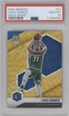 Luka Doncic from the 2020-21 Panini Mosaic set featuring a Gold Wave parallel graded by PSA and given an overall grade of 10.