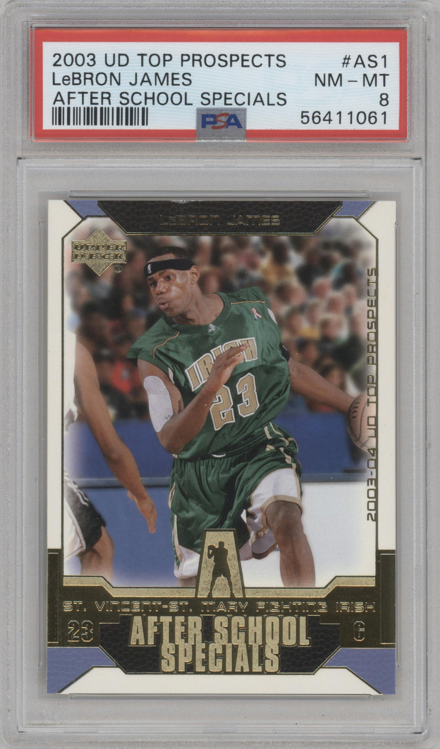 LeBron James  from the 2003 UD Top Prospects set graded by PSA and given an overall grade of 8.