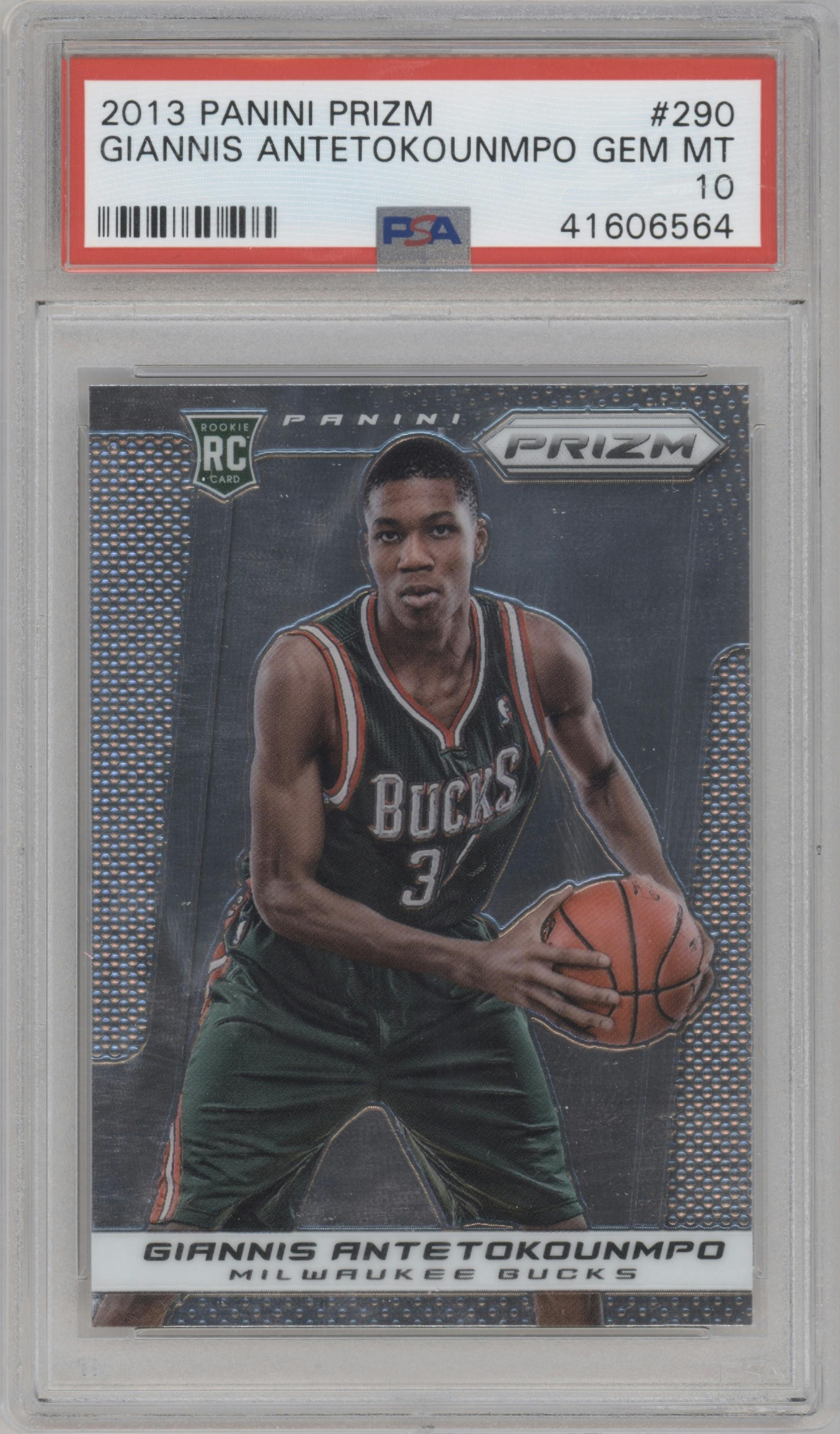 Giannis Antetokounmpo from the 2013-14 Panini Prizm set graded by PSA and given an overall grade of 10.