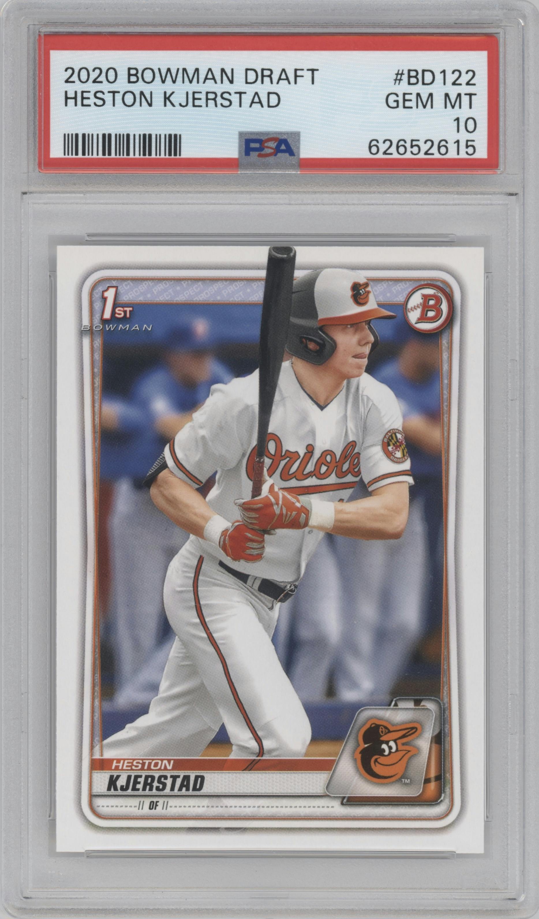 Heston Kjerstad from the 2020 Bowman Draft set graded by PSA and given an overall grade of 10.