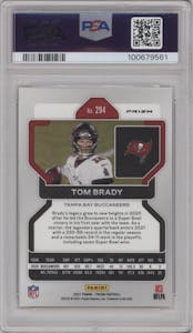 Tom Brady from the 2021 Panini Prizm set featuring a Red Ice parallel graded by PSA and given an overall grade of 10.