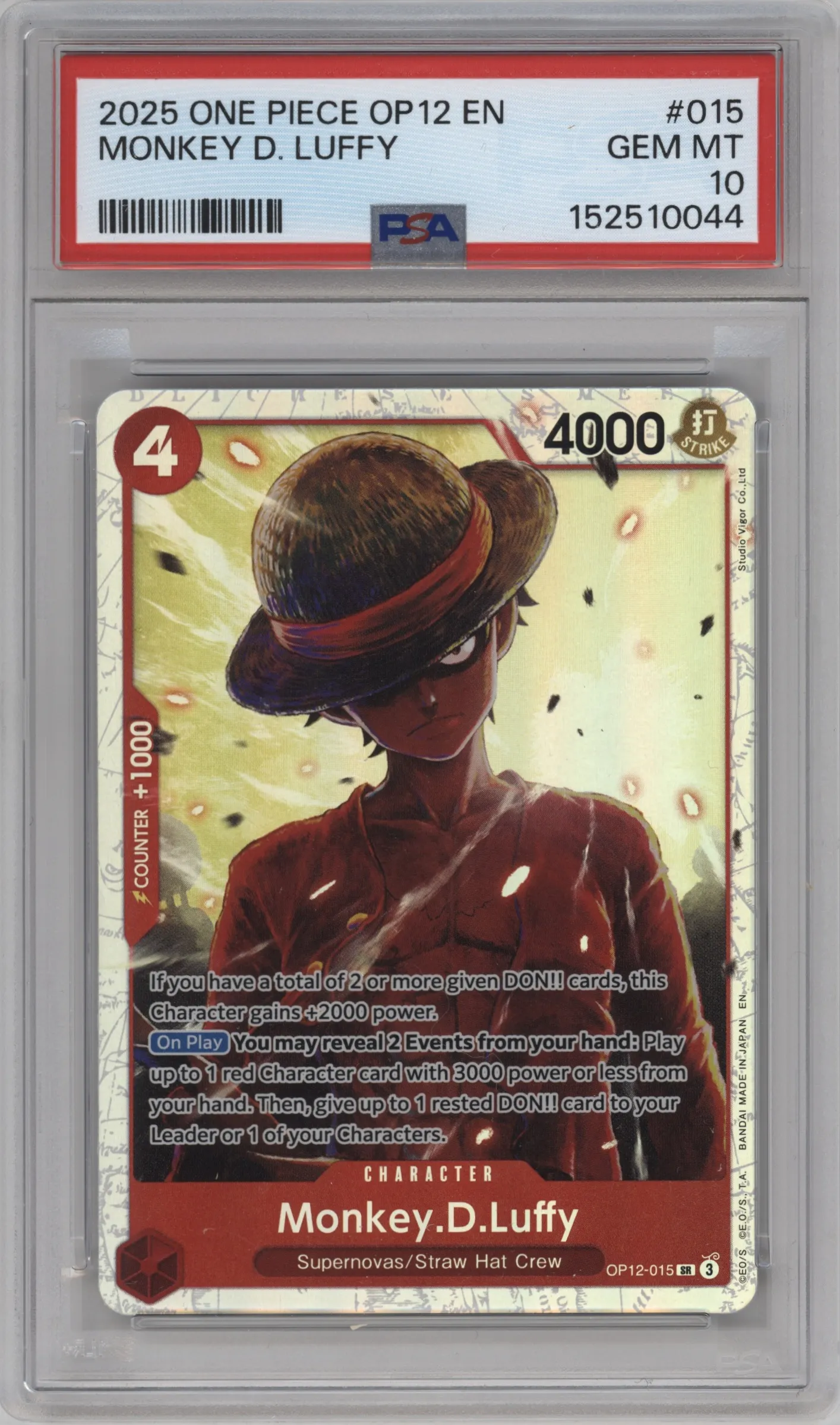 2025 One Piece Legacy of the Master Monkey.D.Luffy SR #OP12-015 SR PSA 10
