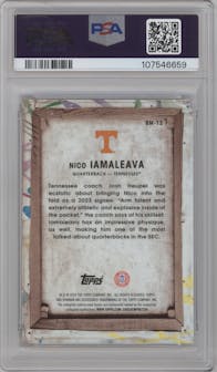 Nico Iamaleava from the 2024 Bowman University Best set featuring a Red Geometric Refractor parallel graded by PSA and given an overall grade of 10.