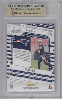 Drake Maye from the 2024 Panini Absolute set featuring a Retail parallel graded by Beckett and given an overall grade of 9.5.