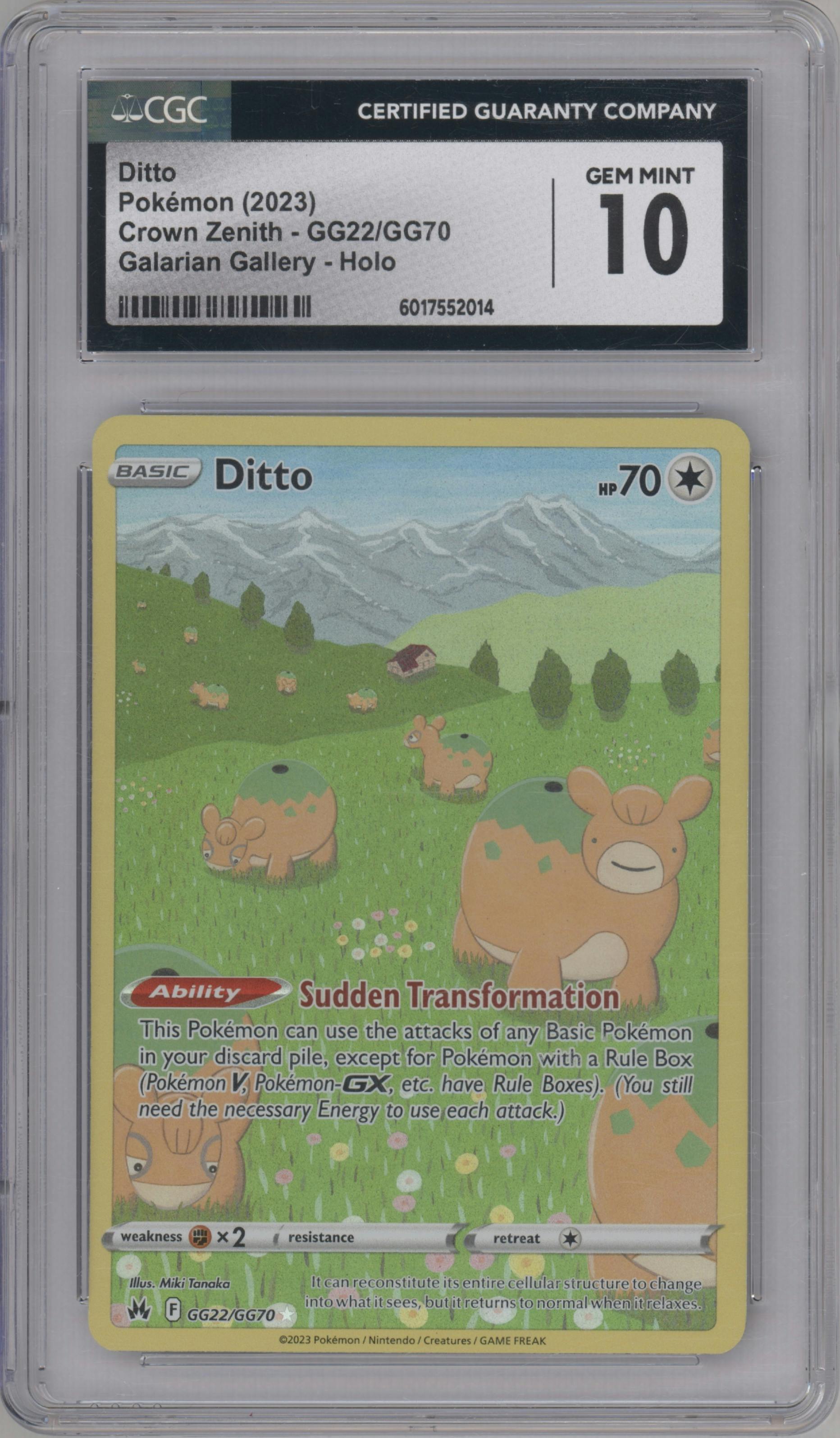 Ditto from the 2023 Pokemon SWSH set graded by CSG and given an overall grade of 10.