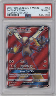 Blaziken GX from the 2018 Pokemon S&M set graded by PSA and given an overall grade of 10.