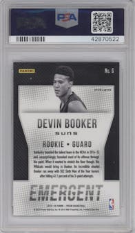Devin Booker from the 2015-16 Panini Prizm  set featuring a Silver Prizm parallel graded by PSA and given an overall grade of 10.