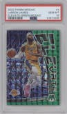 LeBron James  from the 2022-23 Panini Mosaic set featuring a Green Mosaic parallel graded by PSA and given an overall grade of 10.