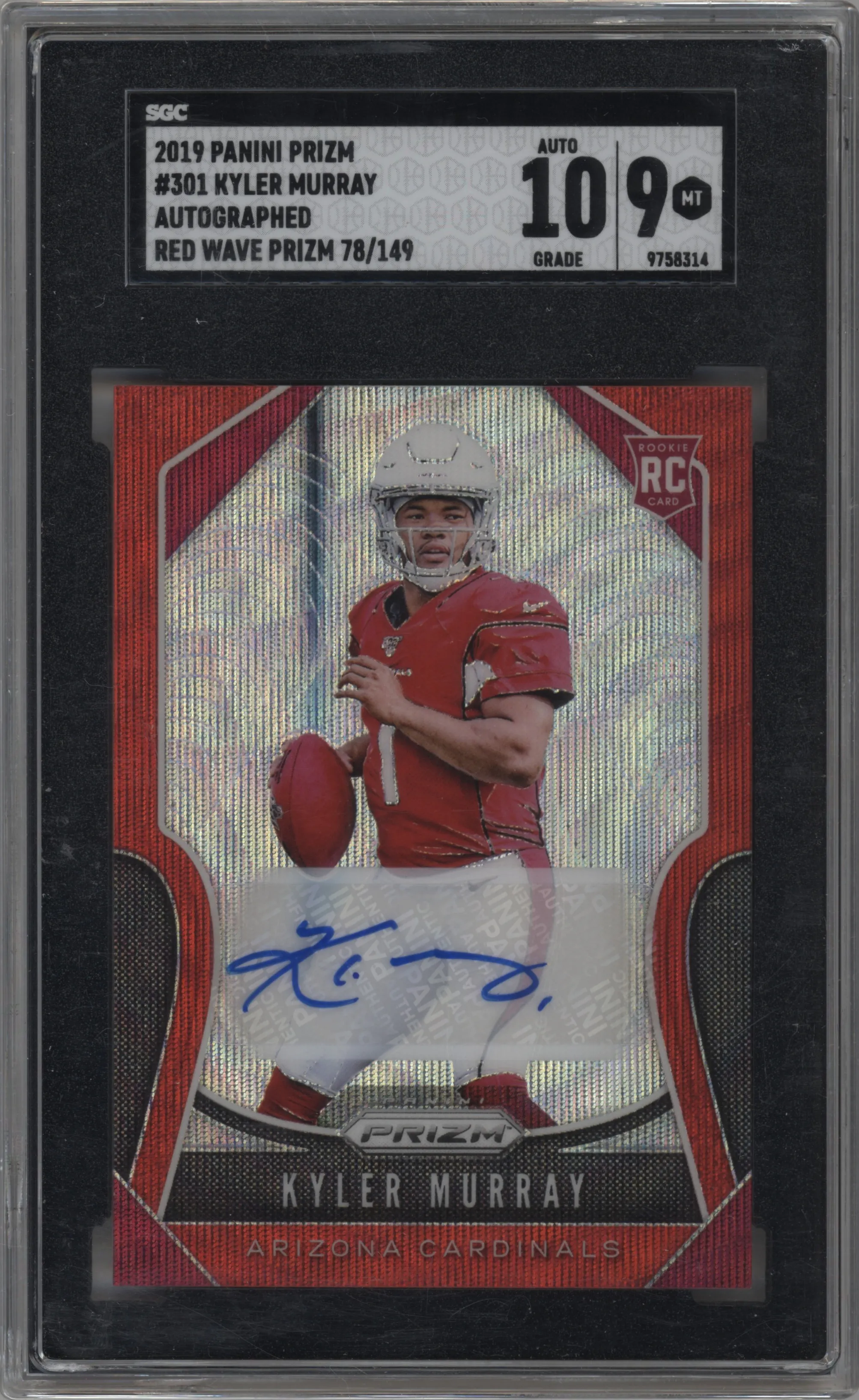 2019 Panini Prizm Rke.Auto Kyler Murray Red Wave #301 SGC 9