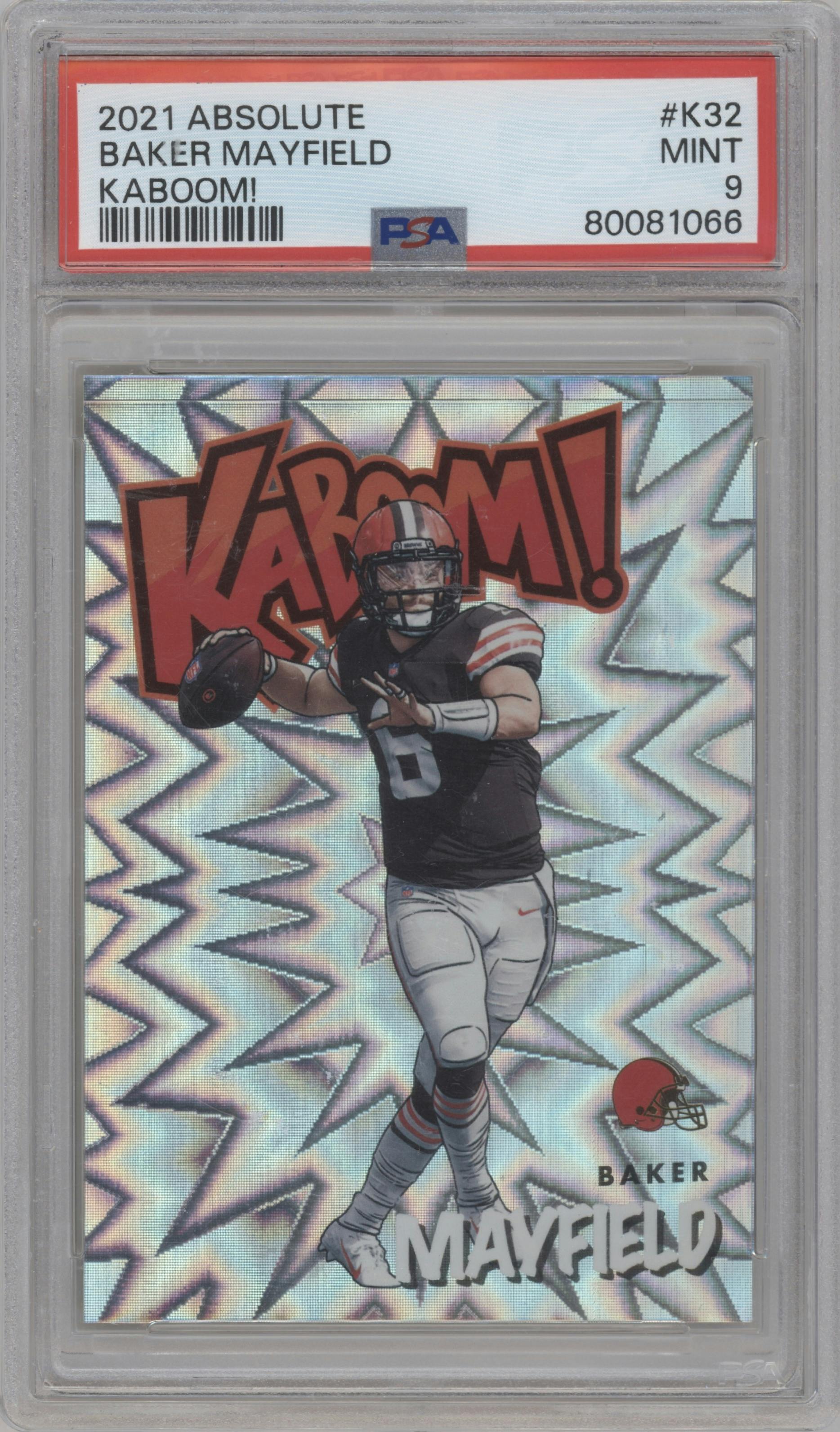 Baker Mayfield from the 2021 Panini Absolute set graded by PSA and given an overall grade of 9.