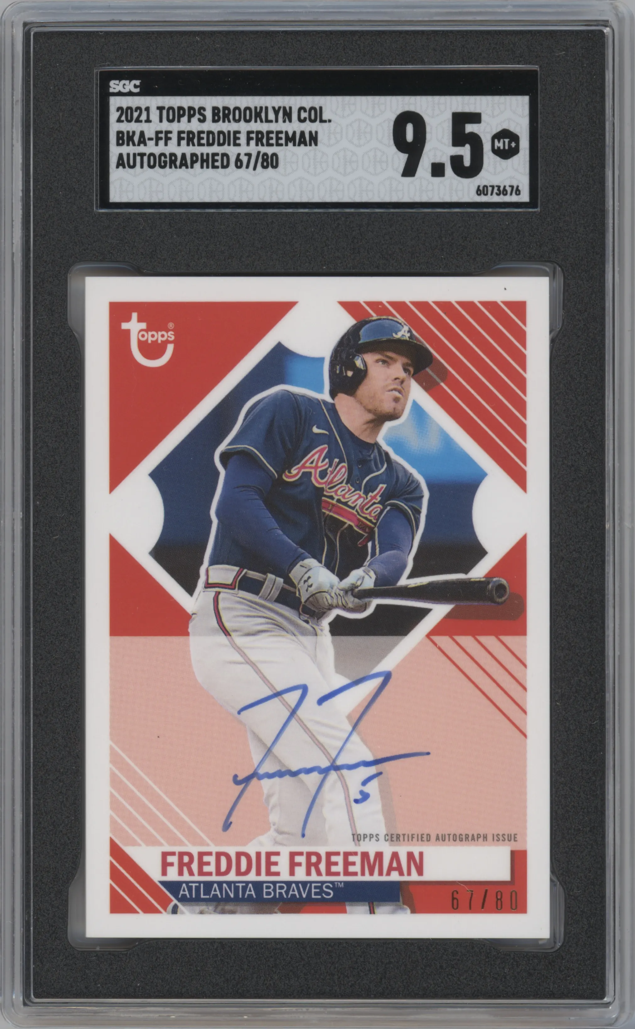 Freddie Freeman from the 2021 Topps Brooklyn Collection set graded by SGC and given an overall grade of 9.5.
