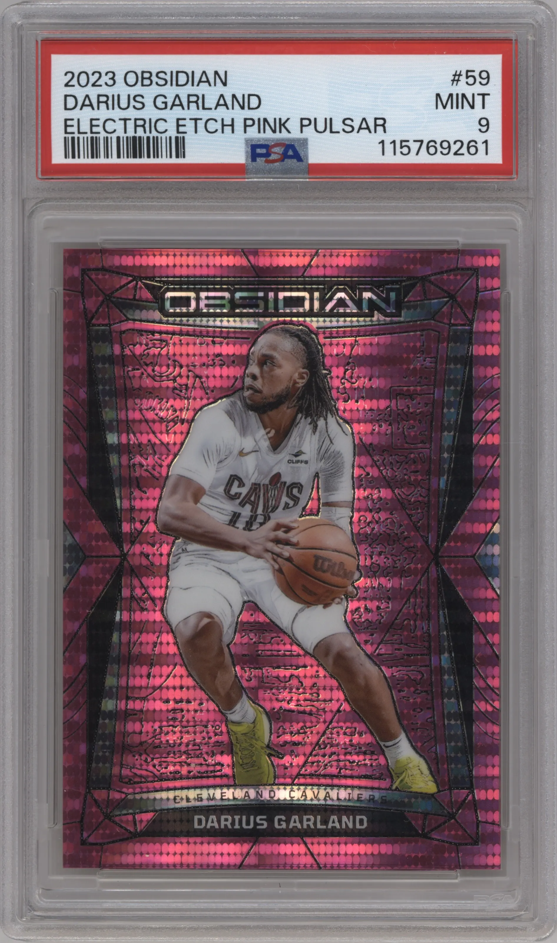 2023 Panini Obsidian Darius Garland Electric Etch Pink Pulsar #59 PSA 9