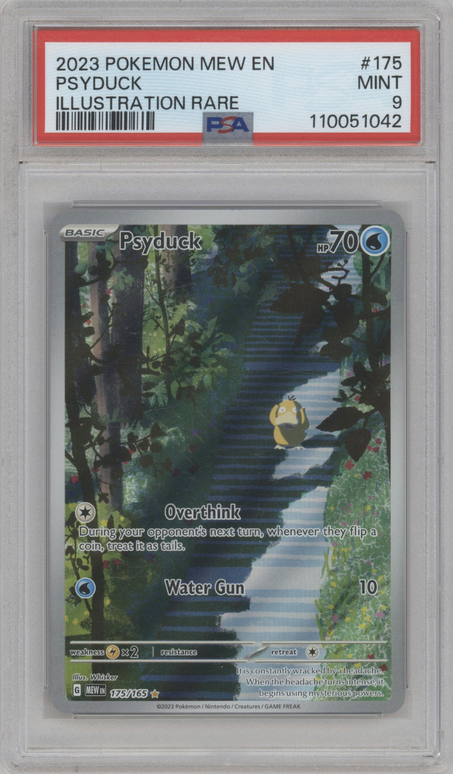 Psyduck from the 2023 Pokemon SV set graded by PSA and given an overall grade of 9.