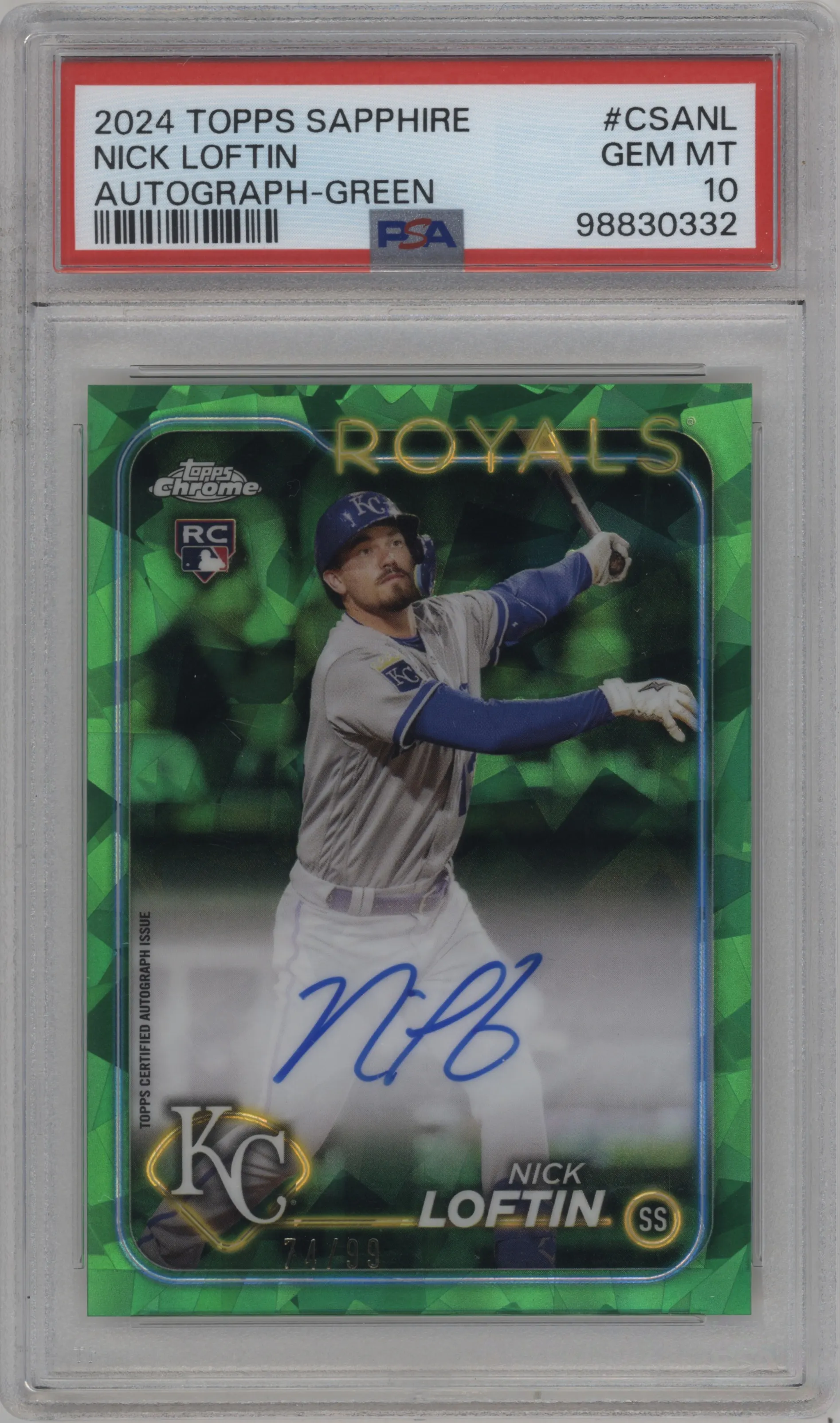 2024 Topps Chrome Sapphire Auto Nick Loftin Green #CSA-NL PSA 10
