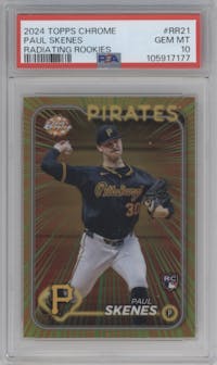 Paul Skenes from the 2024 Topps Chrome Update set graded by PSA and given an overall grade of 10.