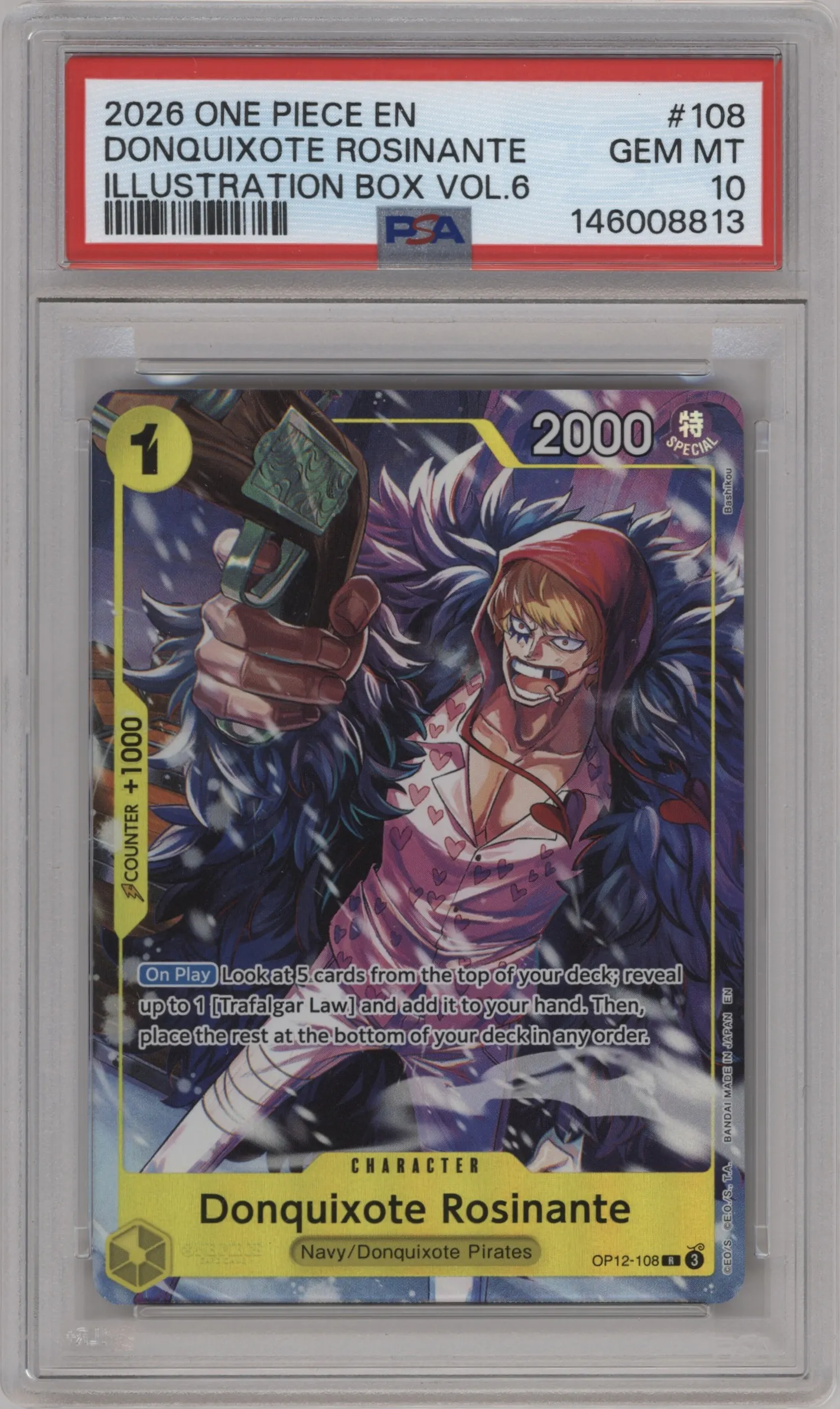 2026 One Piece Illustration Box Vol.6 Donquixote Rosinante R #OP12-108 R PSA 10