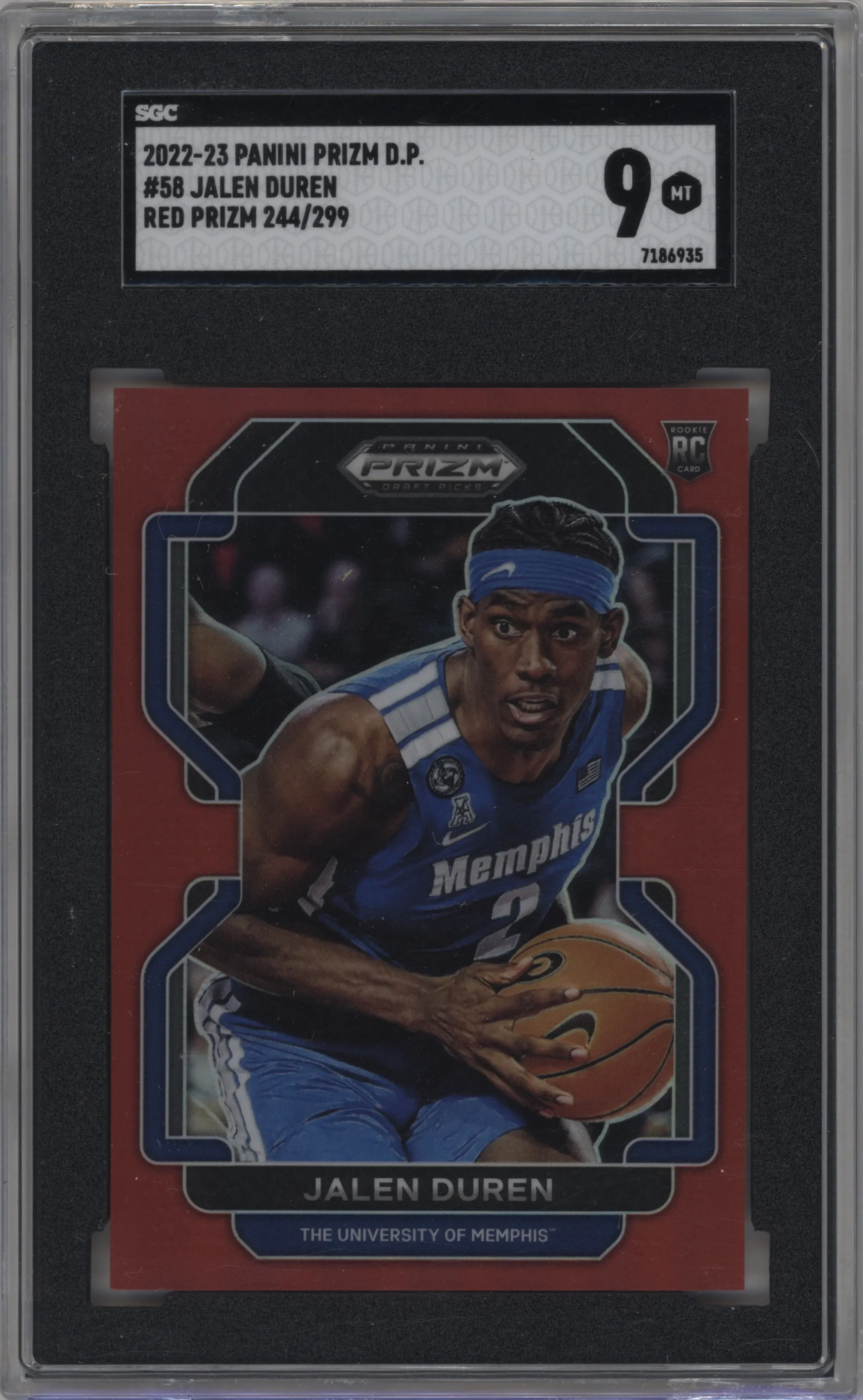 2022 Panini Prizm Draft Picks Jalen Duren Red Prizm SGC 9