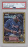 Michael Harris II from the 2023 Topps Chrome Update set featuring a Gold Speckle Refractor parallel graded by PSA and given an overall grade of 9.