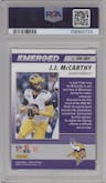 J.J. McCarthy from the 2024 Panini Score set featuring a Artist’s Proof parallel graded by PSA and given an overall grade of 10.