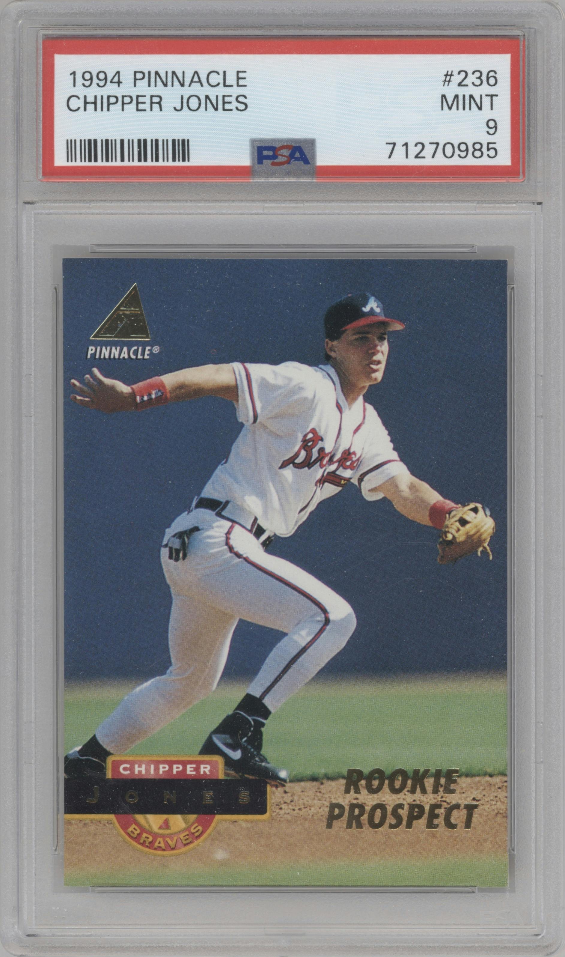 Chipper Jones from the 1994 Pinnacle set graded by PSA and given an overall grade of 9.