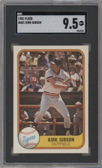 Kirk Gibson from the 1981 Fleer set graded by SGC and given an overall grade of 9.5.