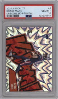 Drake Maye from the 2024 Panini Absolute set graded by PSA and given an overall grade of 10.