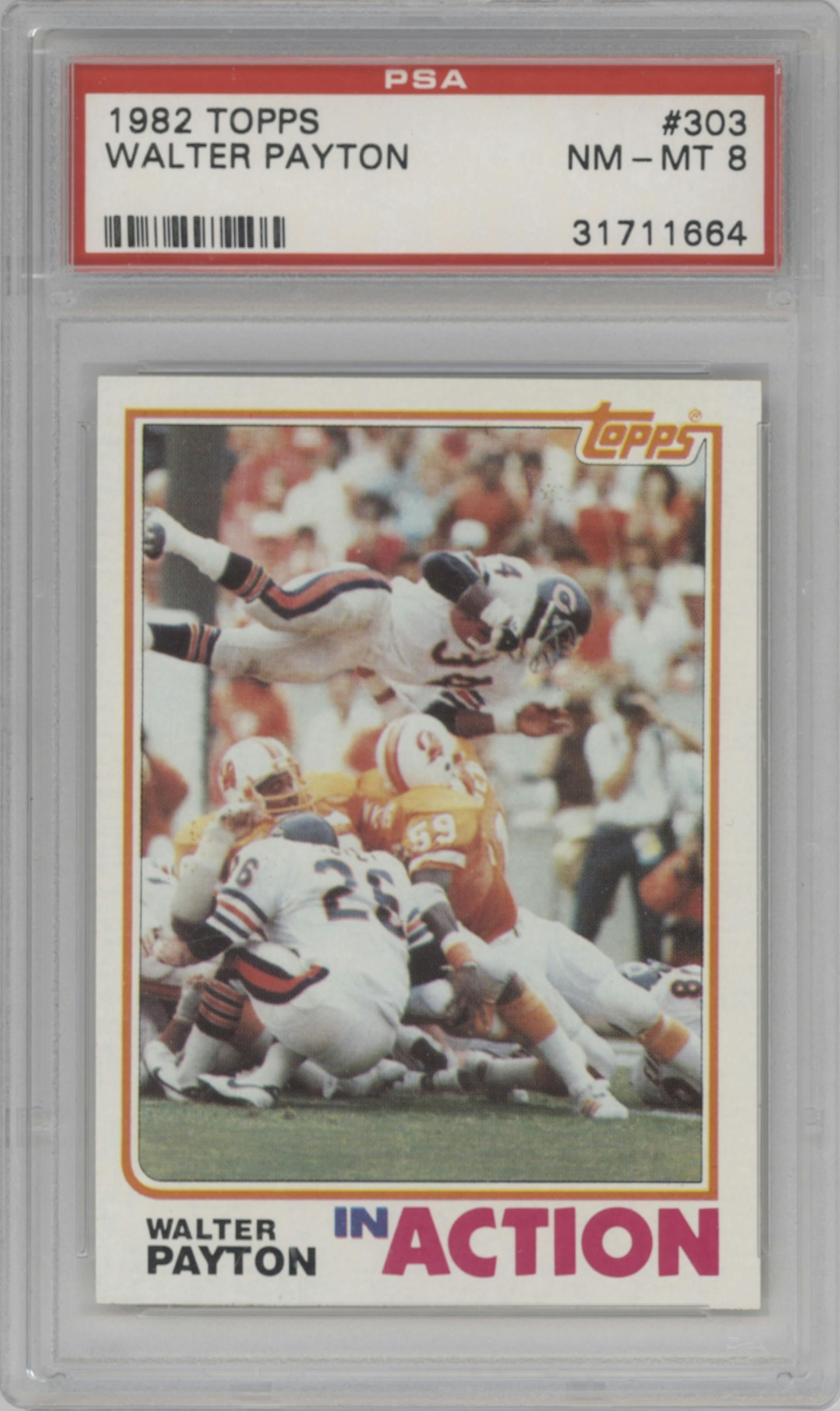Walter Payton from the 1982 Topps set graded by PSA and given an overall grade of 8.