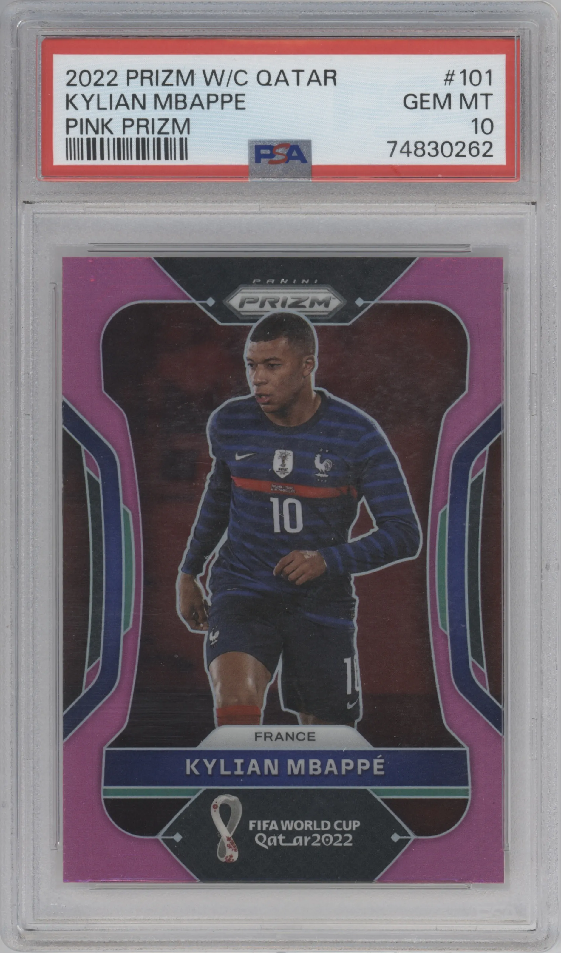 2022 Panini Prizm FIFA WC Qatar Kylian Mbappe Pink Prizm #101 PSA 10
