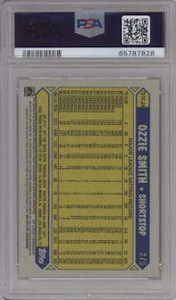 Ozzie Smith from the 2022 Topps Silver Pack  set featuring a Red parallel graded by PSA and given an overall grade of 10.