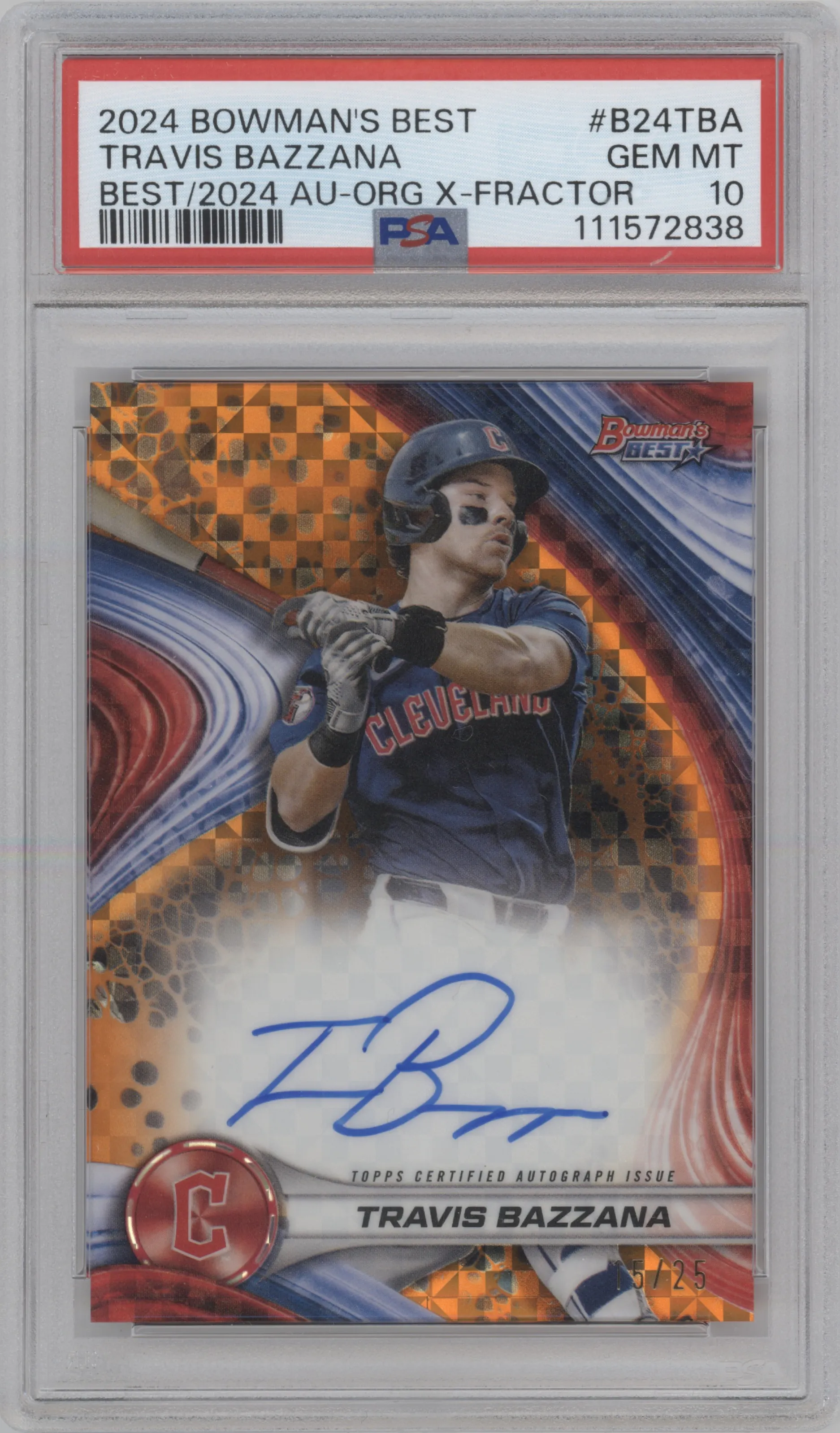 2024 Bowman's Best Best of 24 Auto Travis Bazzana Orange X-Fractor PSA 10