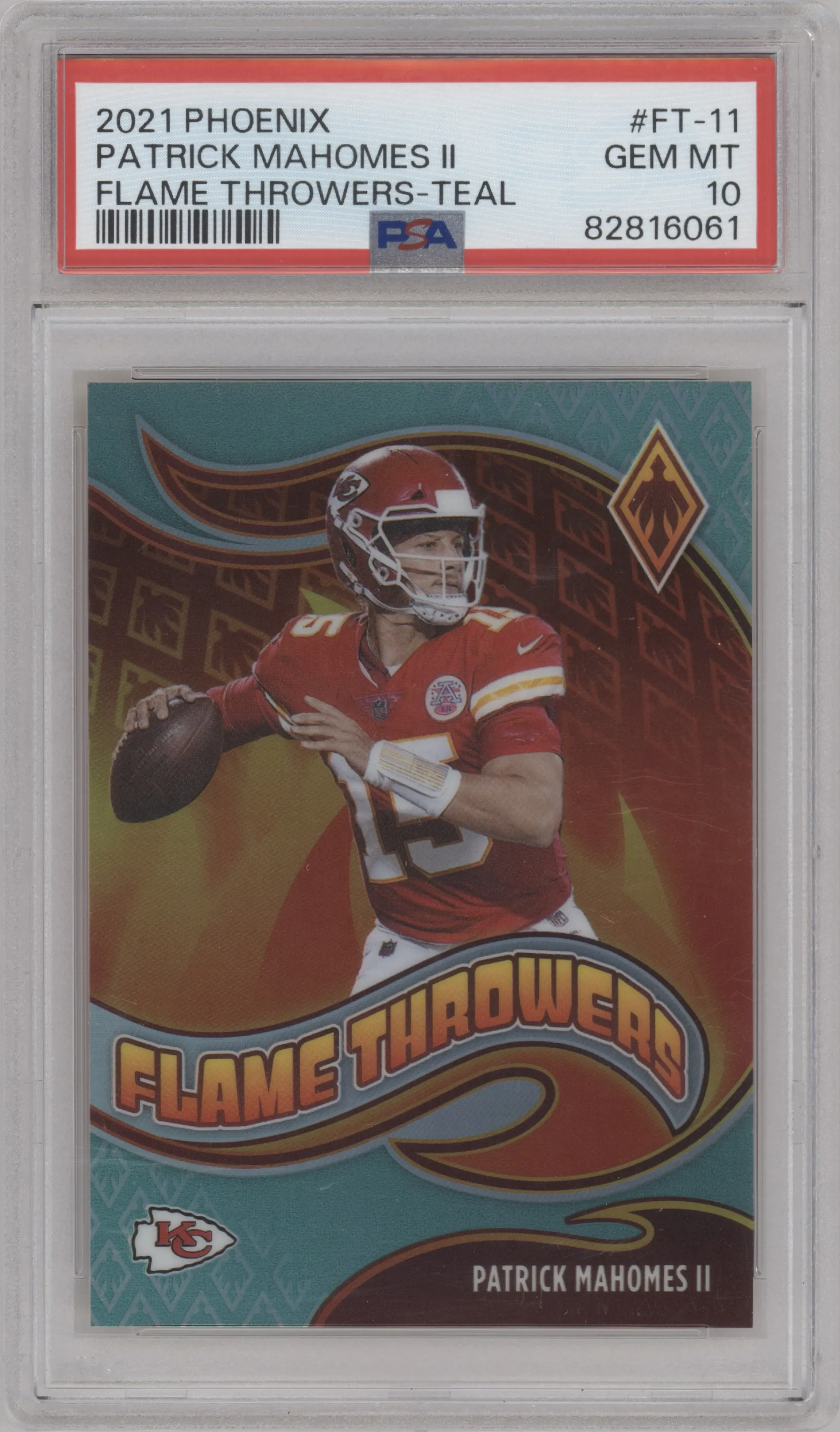 2021 Panini Phoenix Flame Throwers Patrick Mahomes II Teal #FT-11 PSA 10