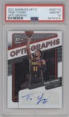 Trae Young from the 2021-22 Panini Donruss Optic set graded by PSA and given an overall grade of 10.